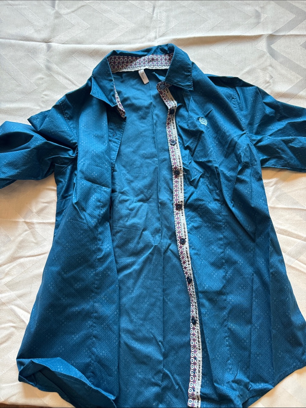 Women’s Cinch Teal Blue Patterned Button-Up Shirt
